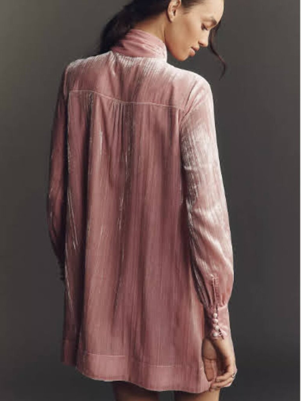 Maeve Velvet Mini Dress Pink Tie Neck Long Sleeve Anthropologie M Romantic - Picture 5 of 11